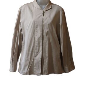 Orvis Heritage Women’s Button Down Shirt 14 Tan Cotton Mandarin Collar Classic